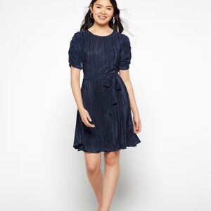 DKNY Pleated Tie-Waist Dress Navy Size 2